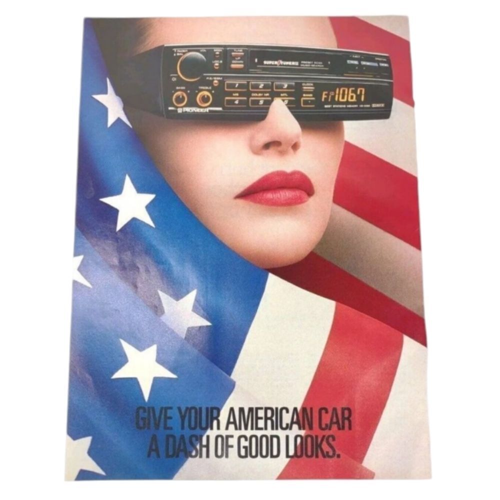 Pioneer Stereo System American Flag 1988 Vintage Print Ad 8 x 10.75 inches
